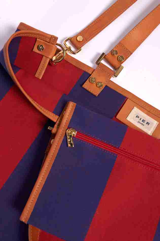 Salina Tote Canvas Stripes Red Blue - Image 4