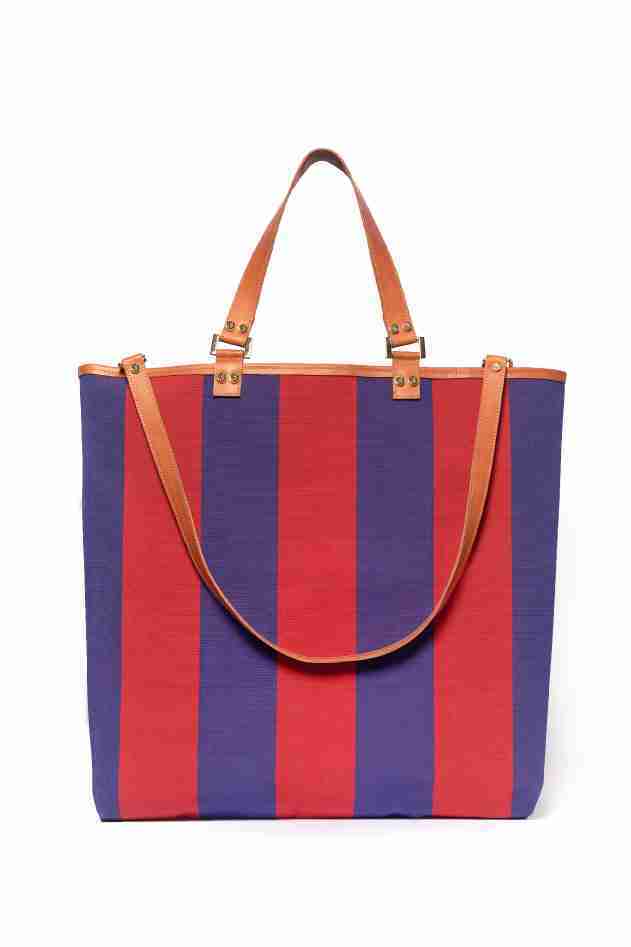 Salina Tote Canvas Stripes Red Blue - Image 3